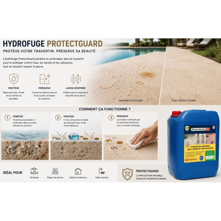 Hydrofuge oléofuge ProtectGuard PRO 5 L pour travertin - Guard Industrie