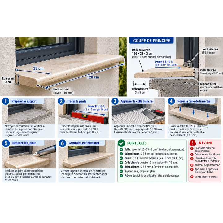 appuie de fenetre Margelle marche 120x33x3cm Premier Choix Mix light