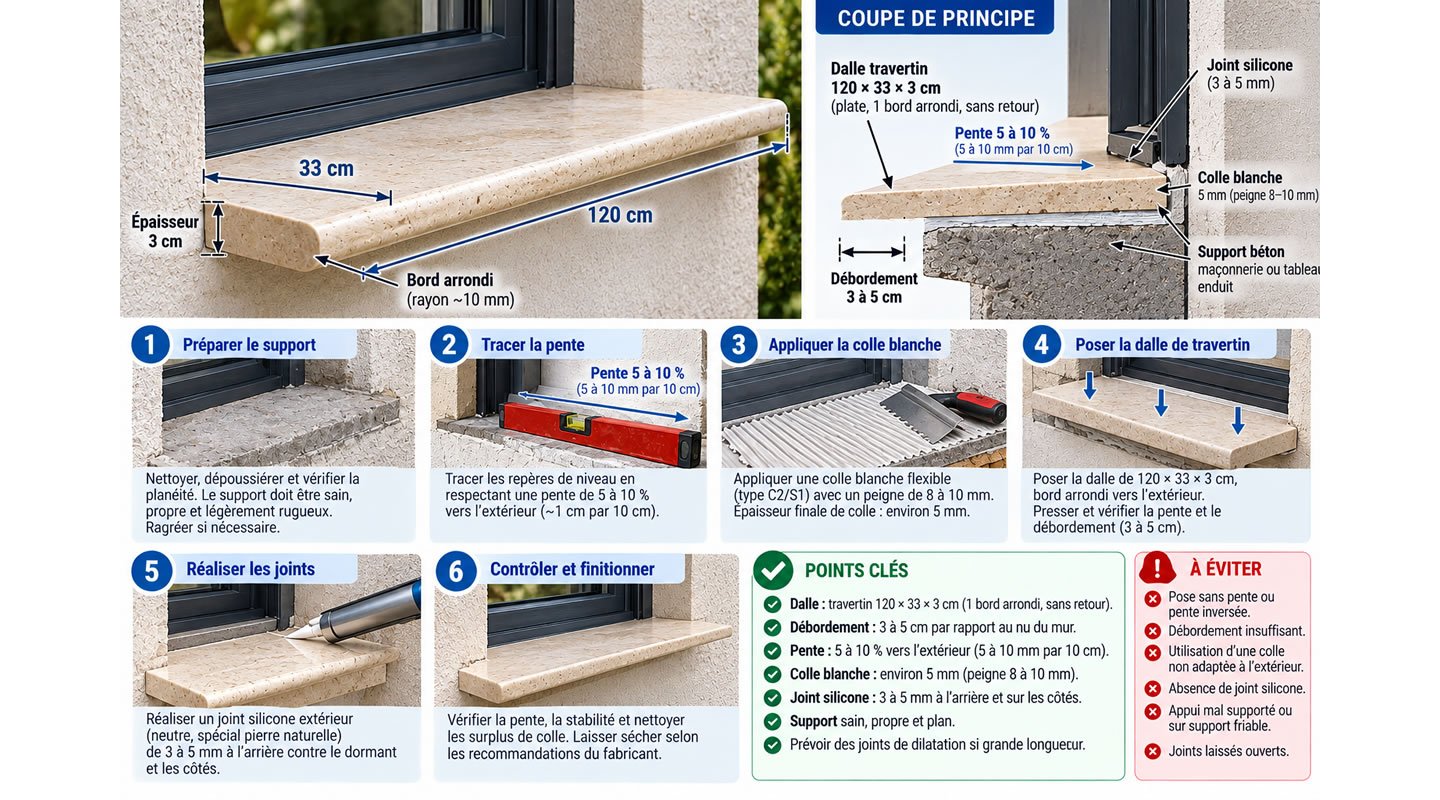 Peut-on utiliser une margelle en travertin comme appui de fenêtre ?